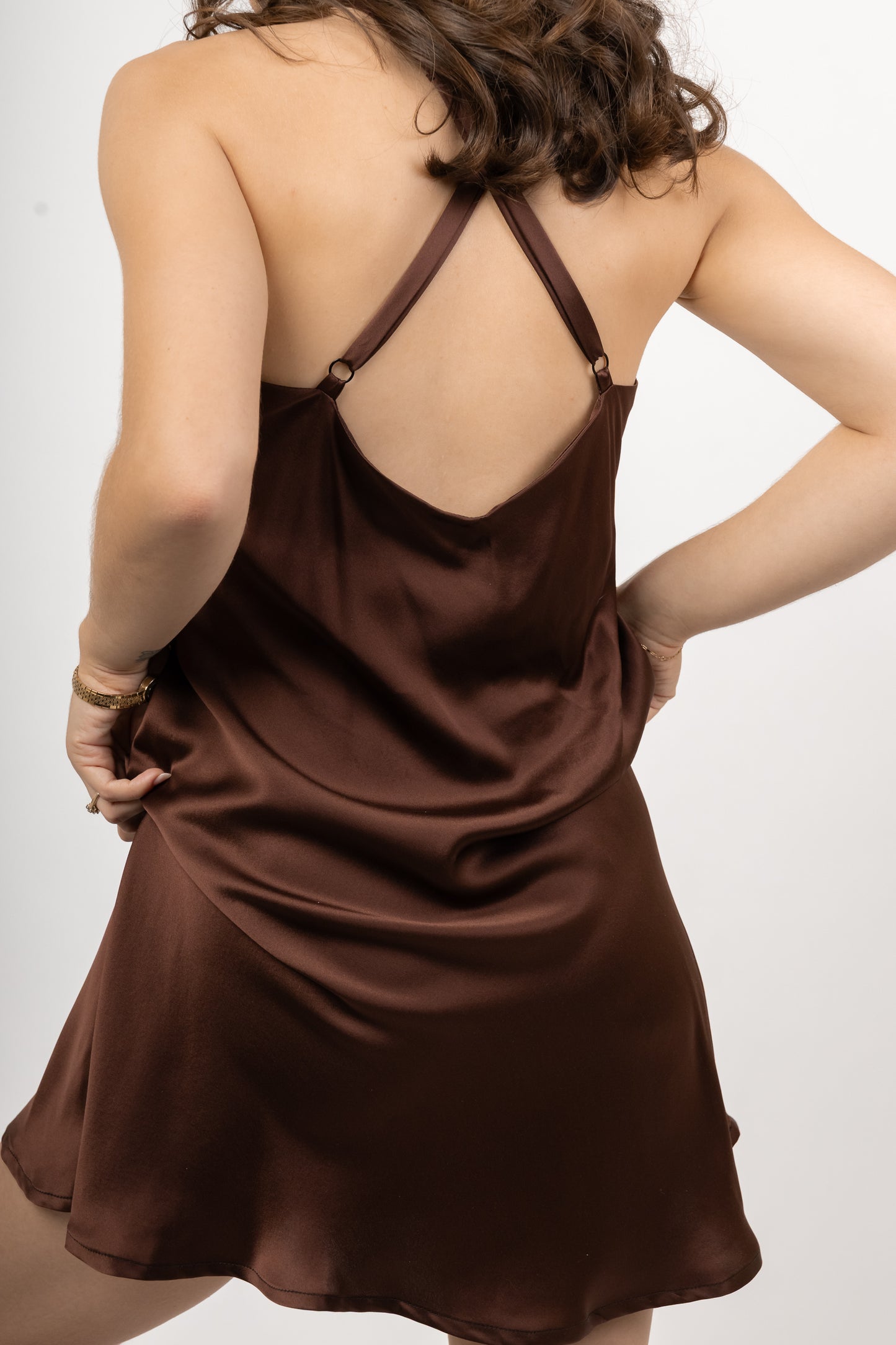 Viktoria Mini Slip Dress in Cognac
