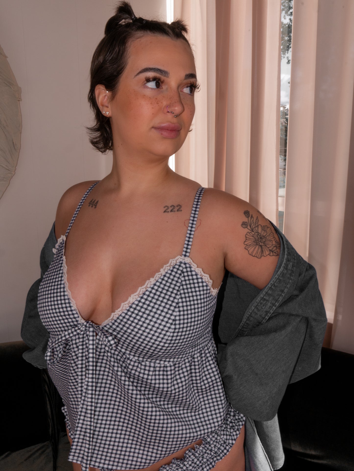 Betty Top in Navy Gingham