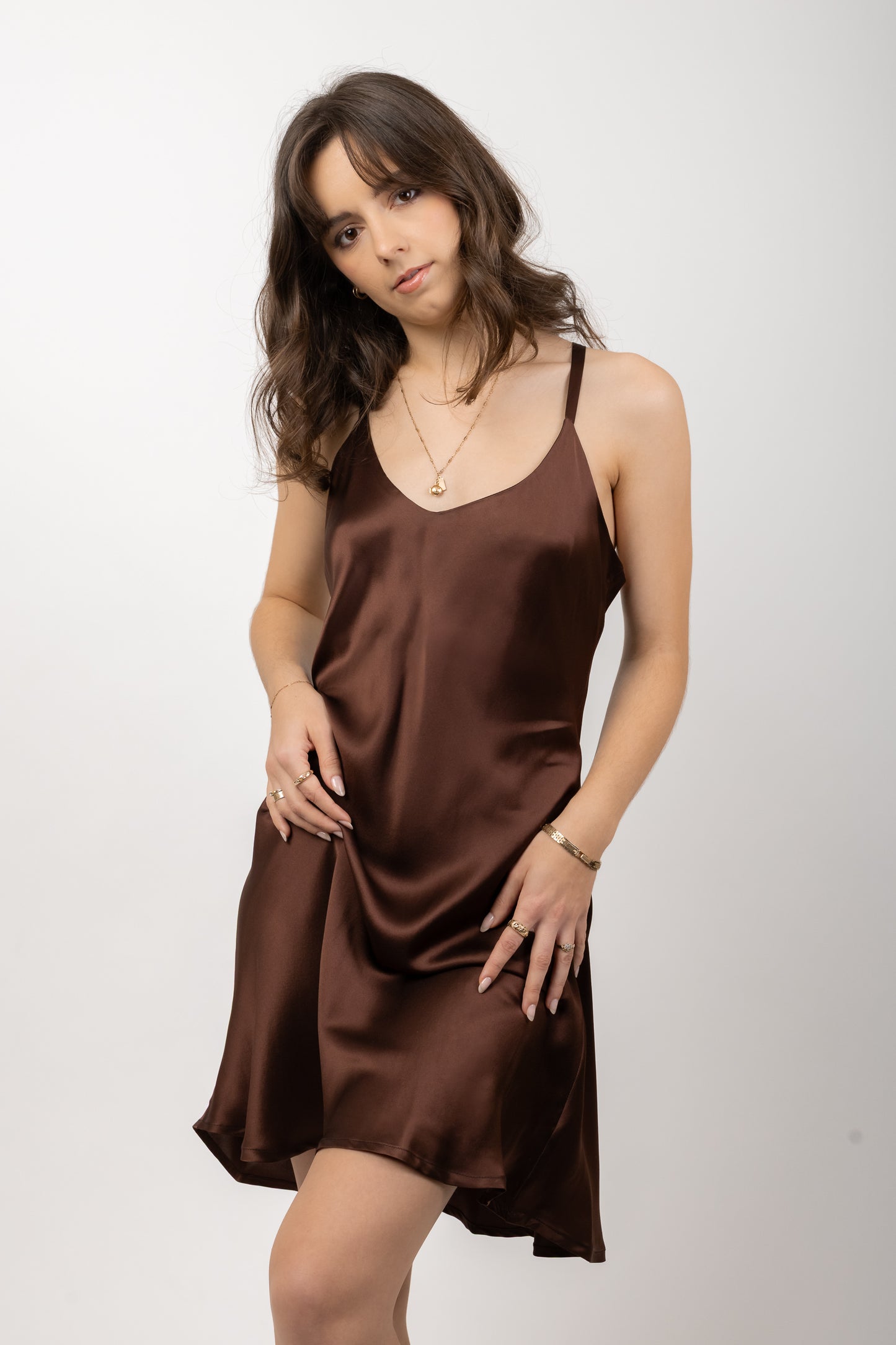 Viktoria Mini Slip Dress in Cognac